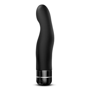 Side view of the blush Luxe Gio Vibrator, standing on it base.