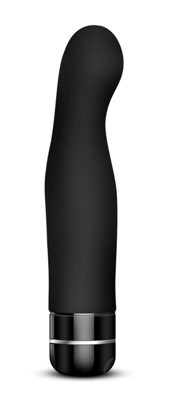 Top side view of the blush Luxe Gio Vibrator, standing on it base.