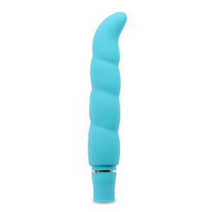 Side view of the blush Logo Purity G aqua Vibrator, standing on its base.