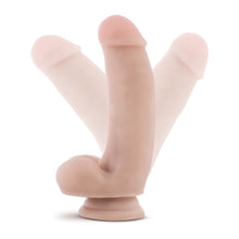 Charger l&#39;image dans la galerie, blush Coverboy The Pizza Boy Realistic Dildo placed on its suction cup base, with illustration of the shaft in two separate directions, demonstrating the flexibility of the product.