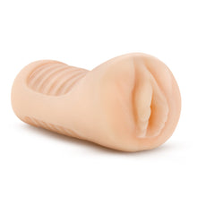 Load image into Gallery viewer, Top side view from the front of the blush M Elite Annabella Soft + Wet Stroker.
