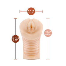 Load image into Gallery viewer, blush M Elite Annabella Soft + Wet Stroker: product width: 8.3 centimetres / 3.25 inches; 15.9 centimetres / 6.25 inches; Insertable length: 15.9 centimetres / 6.25 inches.