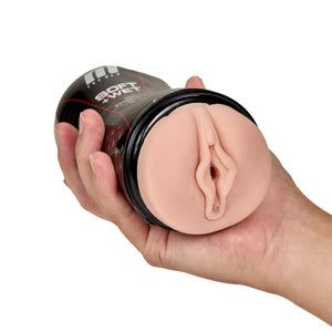 blush M For Men Soft + Wet Pussy With Pleasure Ridges And Orbs Self Lubricating Stroker Being help, showing the front of the product.