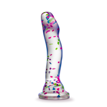Load image into Gallery viewer, Side view of the blush Neo Elite Hanky Panky 7.5 Inch Silicone Glow In The Dark Dildo, standing on its suction cup base.