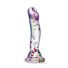 Load image into Gallery viewer, Top side view of the blush Neo Elite Hanky Panky 7.5 Inch Silicone Glow In The Dark Dildo, standing on its suction cup base.