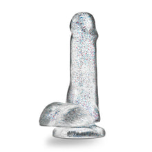 Load image into Gallery viewer, Bottom side view of the blush Naturally Yours 6 Inch Glitter Cock, placed on its suction cup base.