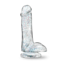 Load image into Gallery viewer, Side view of the blush Naturally Yours 6 Inch Glitter Cock, placed on its suction cup base.