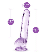 Load image into Gallery viewer, blush Naturally Yours 8 Inch Crystalline Dildo measurements: Insertable width: 3.8 centimetres / 1.5 inches; Insertable length: 17.8 centimetres / 7 inches; Product length: 20.3 centimetres / 8 inches.