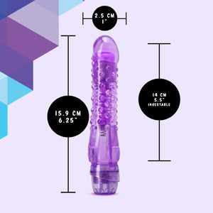 blush Naturally Yours Bump N' Grind Vibrator measurements: Insertable width: 2.5 centimetres / 1 inch; Product length: 15.9 centimetres / 6.25 inches; Insertable length: 14 centimetres / 5.5 inches.