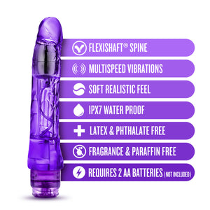 blush Naturally Yours Mambo Vibe features: FLEXISHAFT SPINE; MULTISPEED VIBRATIONS; SOFT REALISTIC FEEL; IPX7 WATER PROOF; LATEX & PHTHALATE FREE; FRAGRANCE & PARAFFIN FREE; REQUIRES 2 AA BATTERIES (NOT included).