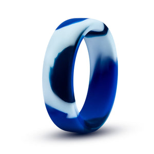 Front side view of the blush Performance Silicone Blue Camo Cock Ring