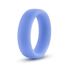 Load image into Gallery viewer, Top side view of the blush Performance Silicone blue Glo Cock Ring