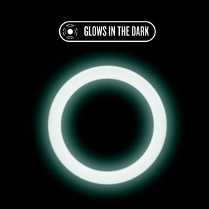 An icon for Glows in the dark, with the blush Performance Silicone Glo Cock Ring glowing in the dark.