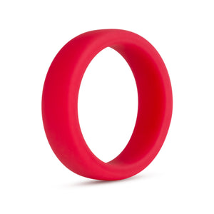 Front side view of the blush Performance Silicone Pro red Cock Ring.