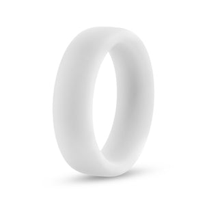 Top side view of the blush Performance Silicone white Glo Cock Ring.