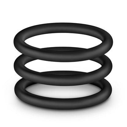 blush Performance VS1 Pure Premium Silicone Cock Rings horizontally falling stacked on each other.