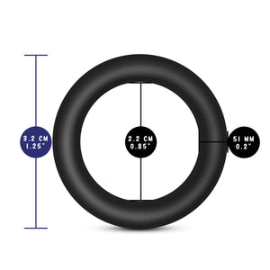 blush Performance VS2 Pure Premium Silicone Cock Rings measurements: Product width: 3.2 centimetres / 1.25 inches; Insertable width: 2.2 centimetres / 0.85 inches; Ring thickness: 51 milimetres / 0.2 inches.