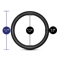 Load image into Gallery viewer, blush Performance VS3 Pure Premium Silicone Cock Rings measurements: Product width: 5.1 centimetres / 2 inches; Insertable width: 4.1 centimetres / 1.6 inches; Ring thickness: 51 milimetres / 0.2 inches.