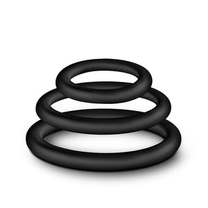 blush Performance VS4 Pure Premium Silicone Cock Rings Horizontally hovering on top of each other from Small to Large.