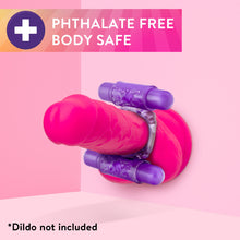 Charger l&#39;image dans la galerie, An icon for Phthalate free body safe, and the product is fitted on a dildo that is attached to a wall. (disclaimer) *Dildo not included.