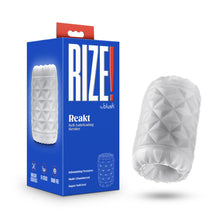 Load image into Gallery viewer, On the left side of the image is the product packaging, and beside the packaging is the product, blush Rize! Reakt Self-Lubricating Stroker