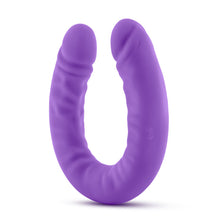 Load image into Gallery viewer, Bottom side of the blush Ruse 18 Inch Silicone Slim Double Dong, standing on its u-shape.
