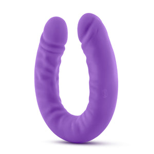 Bottom side of the blush Ruse 18 Inch Silicone Slim Double Dong, standing on its u-shape.