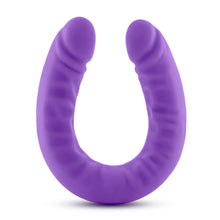 Load image into Gallery viewer, Side view of the blush Ruse 18 Inch Silicone Slim Double Dong, standing on its u-shape.