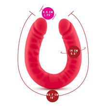 Load image into Gallery viewer, blush Ruse Silicone Thick Double Headed Dildio measurements: Insertable width: 4.5 centiemtres / 1.75 inches; Insertable girth: 14 centimetres / 5.5 inches; Product lenght: 45.7 centimetres / 18 inches.