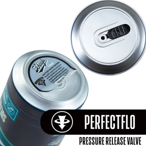 Close up at the bottom of the blush Schag's Sultry Stout  Beer Can Stroker, showing the Perfectflo Pressure release valve.