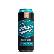 Load image into Gallery viewer, Front of the blush Schag&#39;s Sultry Stout Beer Can Stroker. On the top &quot;Only the finest&quot;, Schag&#39;s logo by blush, &quot;Superbly crafted&quot;, &quot;Pleasure Brew&quot;, product name: Sultry Stout, and product features at the bottom: 4 Chambers; Auto Lube; Snugfit; Ultra-soft; Perfectflo.
