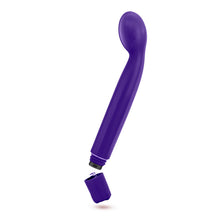 Load image into Gallery viewer, Side view of the blush Sexy Things G Slim Stimulator, with the pattery cap removed at the base, showing the placement for AA batteries.
