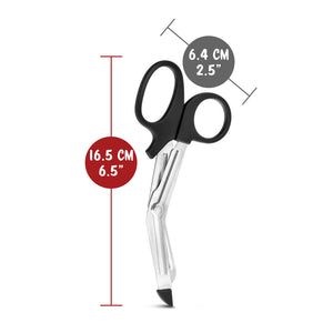 blush Temptasia Bondage Safety Scissors measurements: Product width: 6.4 centimetres / 2.5 inches; Product length: 16.5 centimetres / 6.5 inches.