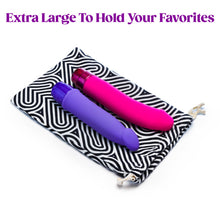 Load image into Gallery viewer, Extra Large to hold your favorites. The blush The Collection Bomba Cotton Toy Bag laying flat with two Vibrators laying on top of it, showing the size scale difference of the toy bag.