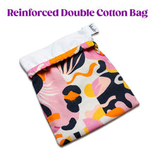 Load image into Gallery viewer, Reinforced Double Cotton bag, and the blush The Collection Burst Cotton Toy Bag folded inside out at the top, with the blush label sticking out.