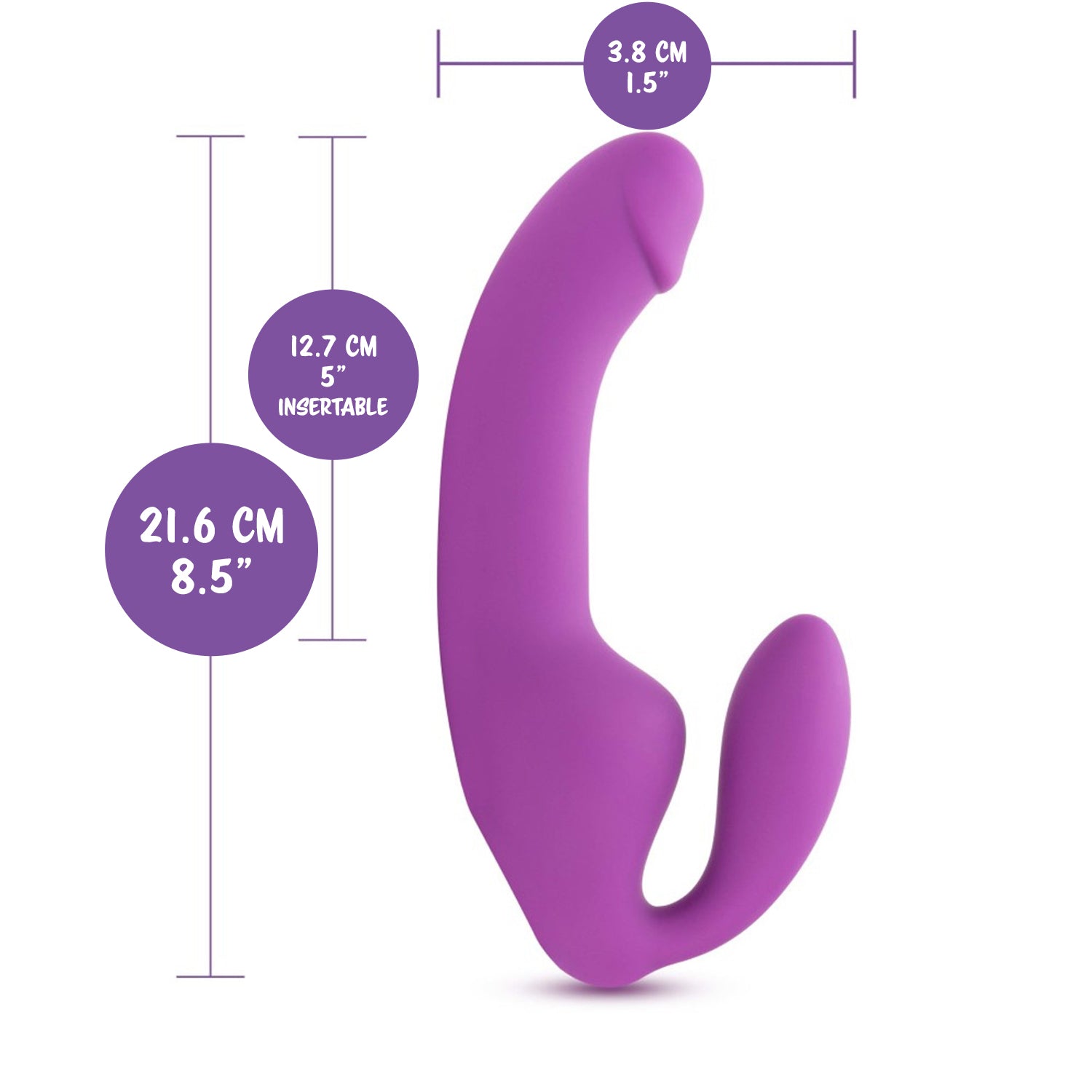 blush Temptasia Cyrus Strapless Dildo's Insertable width: 3.8 centimetres / 1.5 inches; Insertable length: 12.7 centimetres / 5 inches; 21.6 centimetres / 8.5 inches.