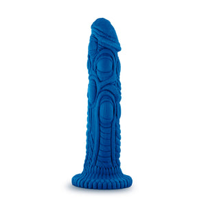 Side view of the blush The Realm Draken Snap On Dildo, standing on its suction cup base.