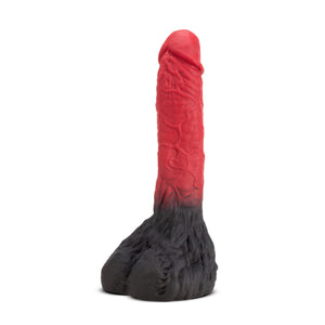 Bottom side view of the blush The Realm Lycan Lock On Dildo