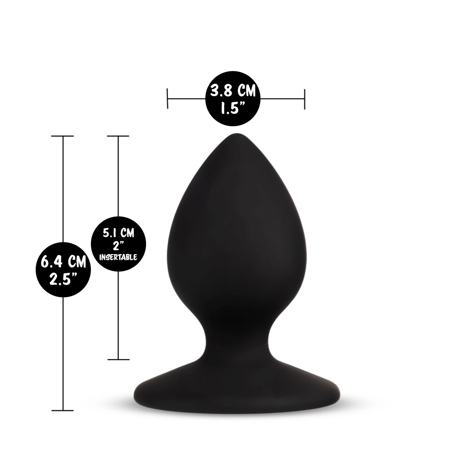 blush Temptasia Slut Plug measurements: Insertable width: 3.8 centimetres / 1.5 inches; Product length: 6.4 centiemtres / 2.5 inches; Inserrtable length: 5.1 centimetres / 2 inches.