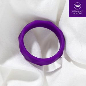 blush Wellness Geo Silicone C-Ring laying flat on white fabric. On the top right is an icon for Ultrasilk Silicone.
