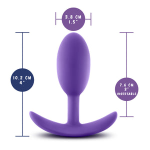 blush Luxe Wearable Vibra Slim Plug Medium measurements: Insertable width: 3.8 centimetres / 1.5 inches; Product length: 10.2 centimetres / 4 inches; Insertable length: 7.6 centimetres / 3 inches.