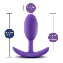 Load image into Gallery viewer, blush Luxe Wearable Vibra Slim Plug Small measurements: Insertable width: 2.5 centimetres / 1 inch; Product length: 8.9 centimetres / 3.5 inches; Insertable length: 7.6 centimetres / 3 inches.