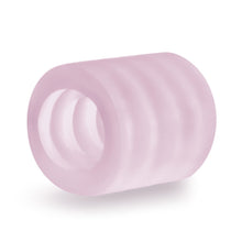 Load image into Gallery viewer, blush X5 Men Goin&#39; Down BJ Stroker laying on its side, with the ribbed pattern visible from inside and outside of the product.