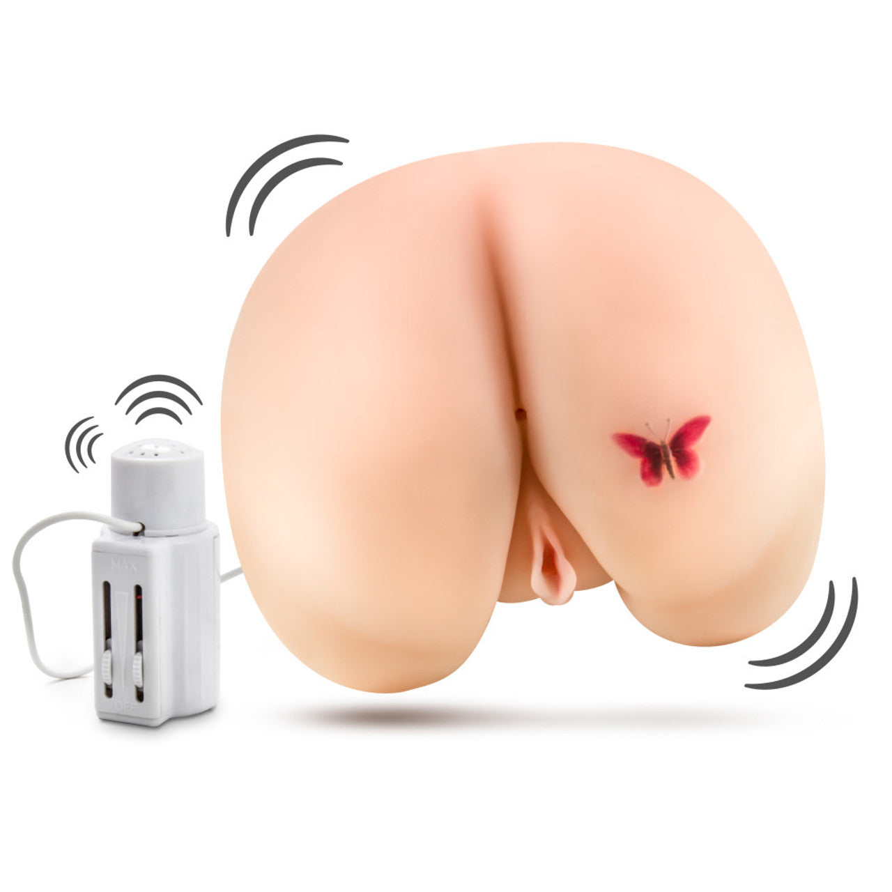 Front of the blush X5 Men Vibrating Rear Ecstasy with vibration and sound waves around the product.