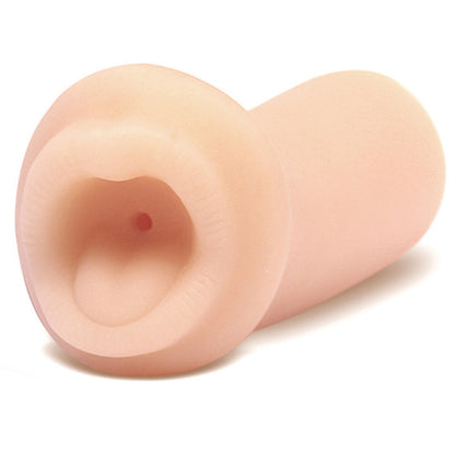 Front side view of the blush X5 Men Jasmine's Hot Mouth Stroker, with tongue and lips features visible at the front of the product.