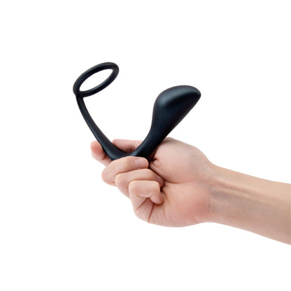 A hand holding b-Vibe Butties Ringer Cock RIng & Prostate Plug showing the size scale of the product.