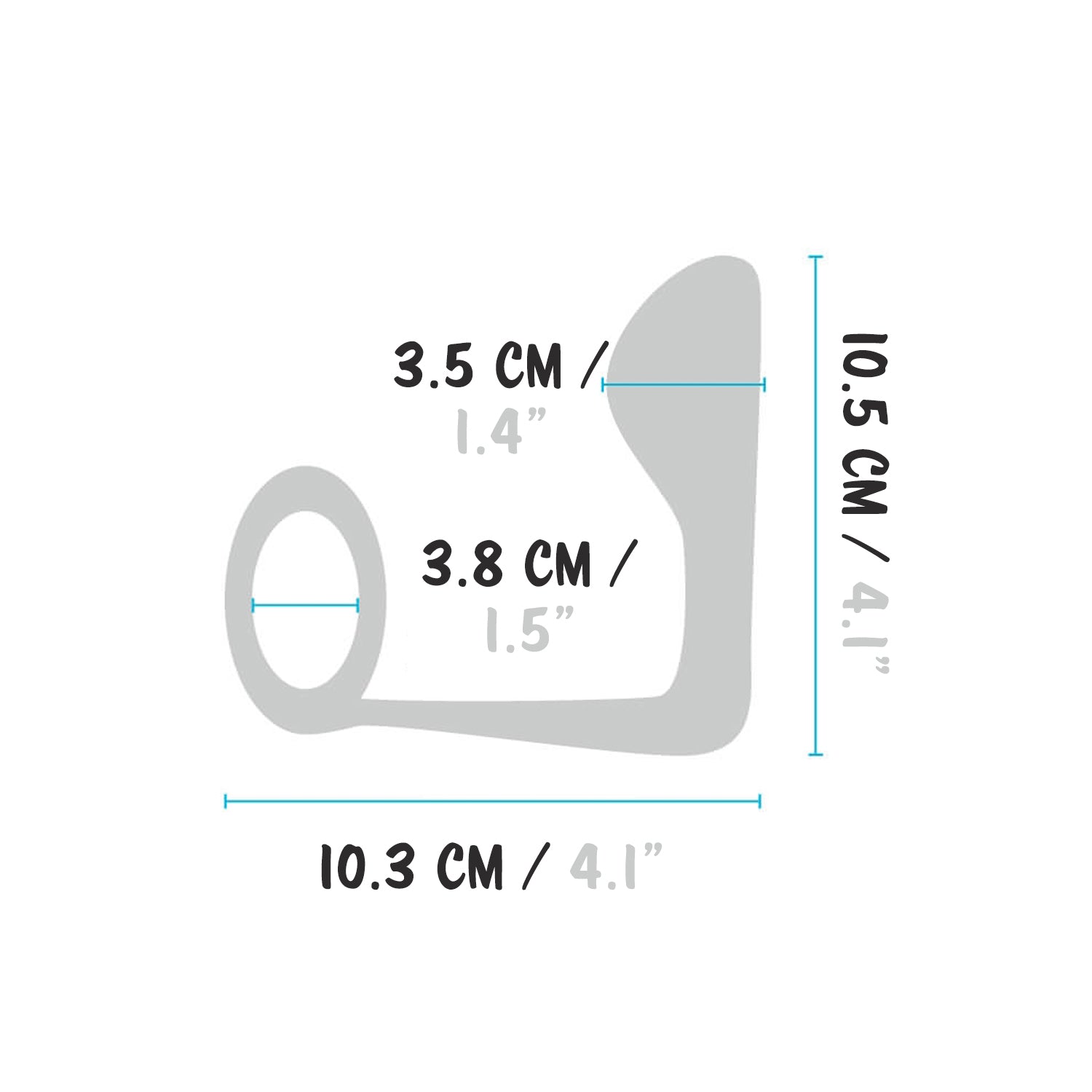 b-Vibe Butties Ringer Cock RIng & Prostate Plug insertable width: 3.5 centimetres / 1.4 inches; Width of the cock ring: 3.8 centimetres / 1.5 inches; Plug width: 10.3 centimetres / 4.1 inches; Plug length: 10.5 centimetres / 4.1 inches.