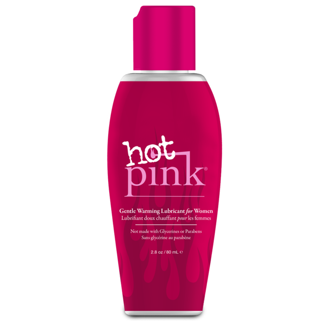 hot pink Gentle Warming Lubricant for Women, Not made with Glycerin or Parabens 2.8 oz / 80 ml bottle.