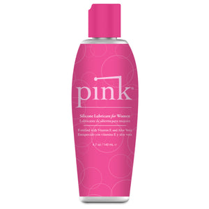 Pink Silicone Lubricant for Women fortified with Vitamine E and Aloe Vera 4.7 oz / 140 ml bottle.