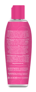 Back of the PINK Silicone lubricant for women is a personal lubricant intended to moisturize and lubricate, to erinance the ease and comfort of numate sexual activity. The product is not compatible with natural rubber latex or polyisoprene condoms. This product is compatible with polyurethane condoms. Directions for Use: Apply desired amount to genital areas. Warning: M imtation or discomfort occurs, discontinue use and consult a physician. Caution: This product is not a contraceptve or spermicide.